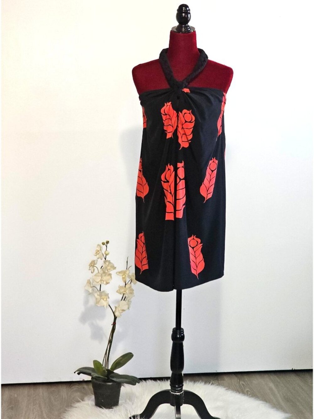 NWT Temperley London Women's Red Black Floral Silk Halter Neck Dress Size 6 2338